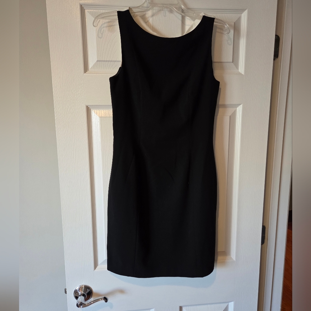 Elegant Black Sleeveless Dress With White Twist Back Detail
